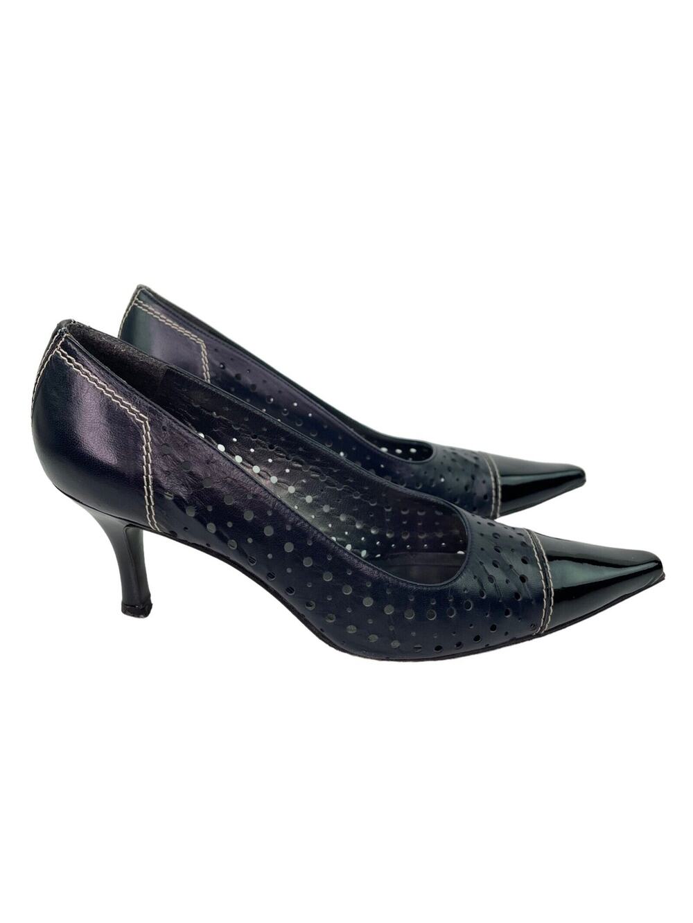 Stuart Weitzman Perforated Blue Leather Pointed Toe Heel Shoe Women's Sz 7.5 M